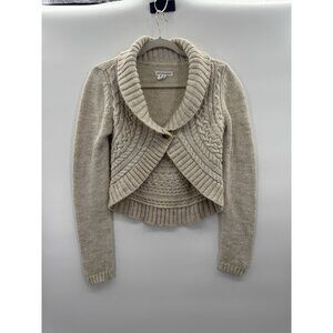 Vintage Y2K Womens Large Cropped Cardigan Cable Knit Asymmetrical Academia Prep